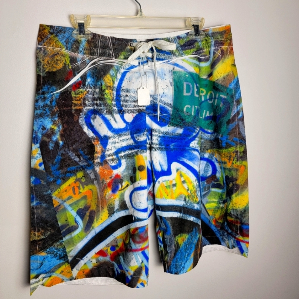 Random Wear Sublimation Street Wear Graffiti Print Detroit Board Shorts 34 Mens